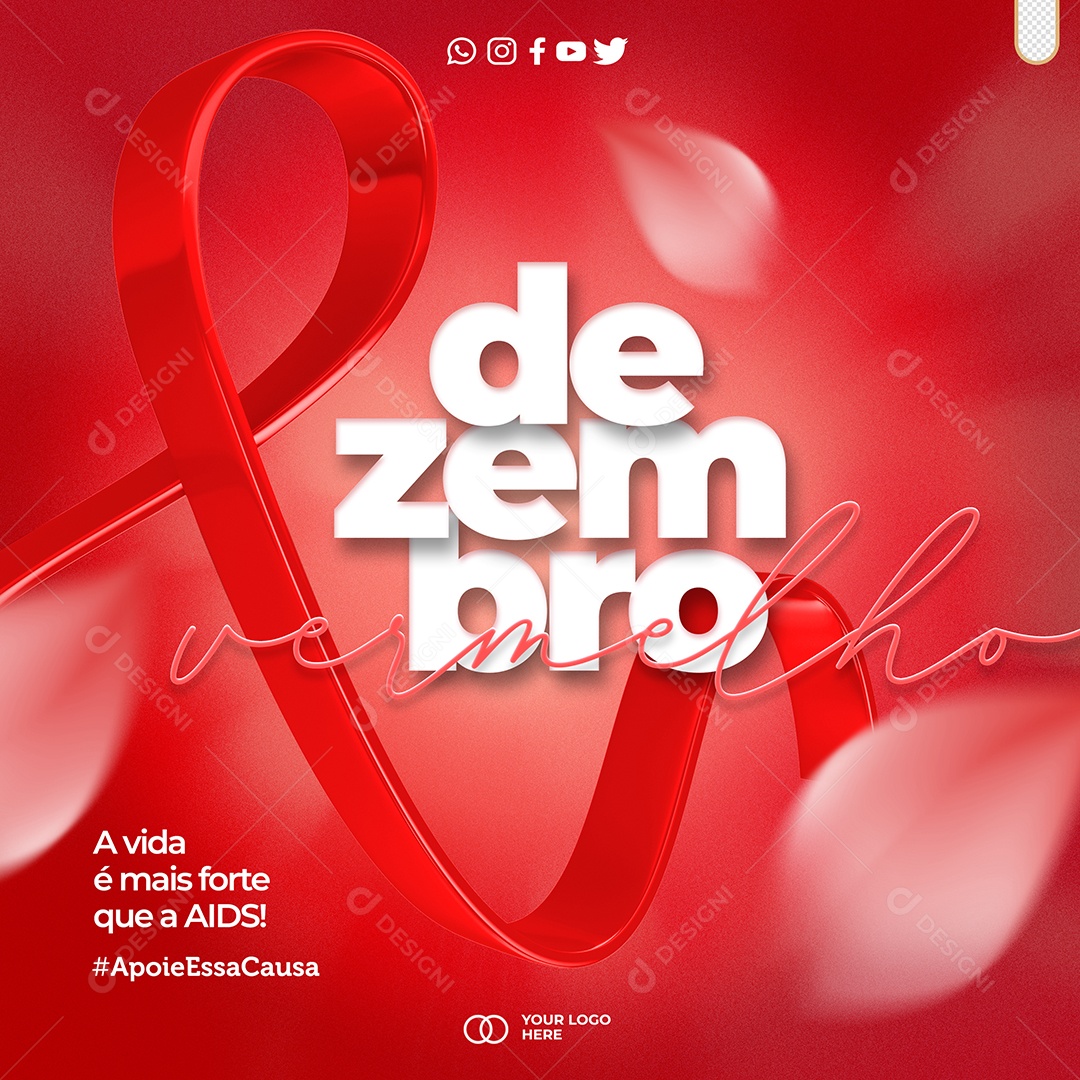 Previna se Mês de Luta Contra a AIDS Dezembro Vermelho Social Media PSD Editável