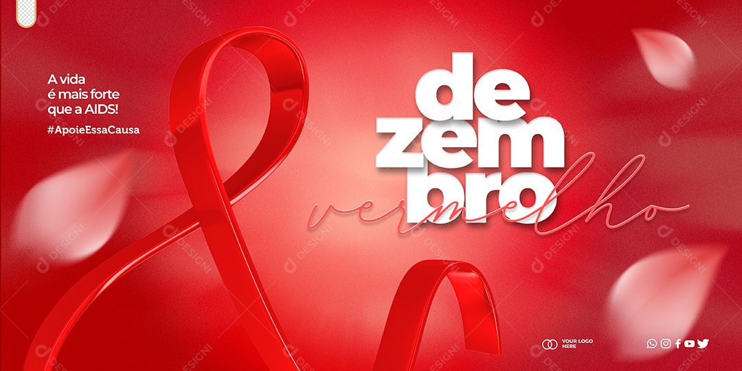 Banner Previna se Mês de Luta Contra a AIDS Dezembro Vermelho Social Media PSD Editável