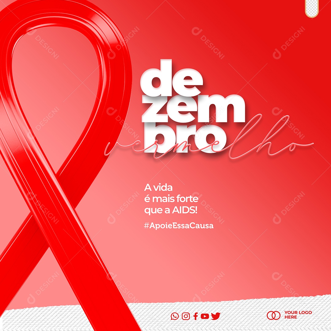 Previna se Mês de Luta Contra a AIDS Dezembro Vermelho Social Media PSD Editável