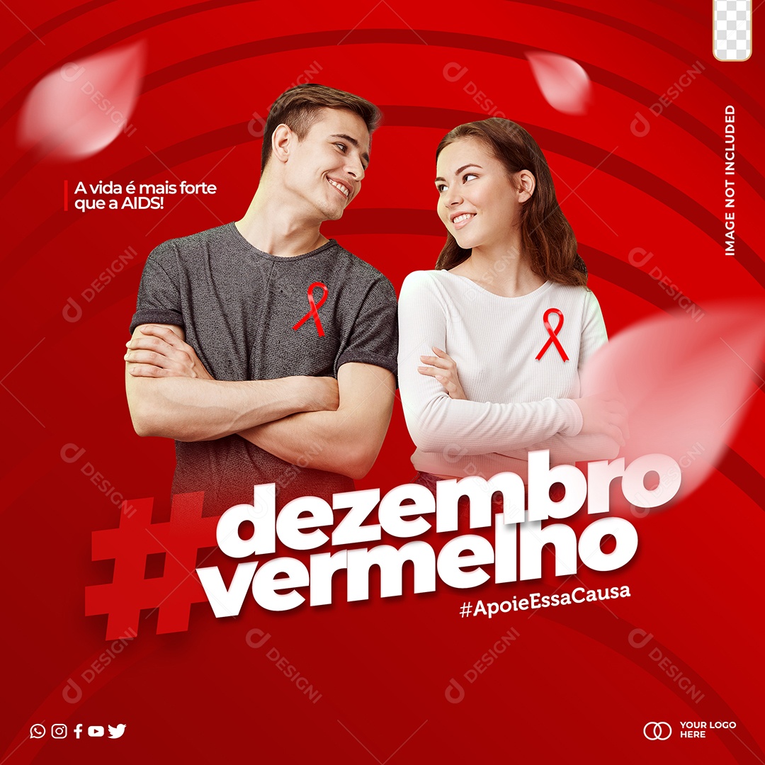 Previna se Mês de Luta Contra a AIDS Dezembro Vermelho Social Media PSD Editável