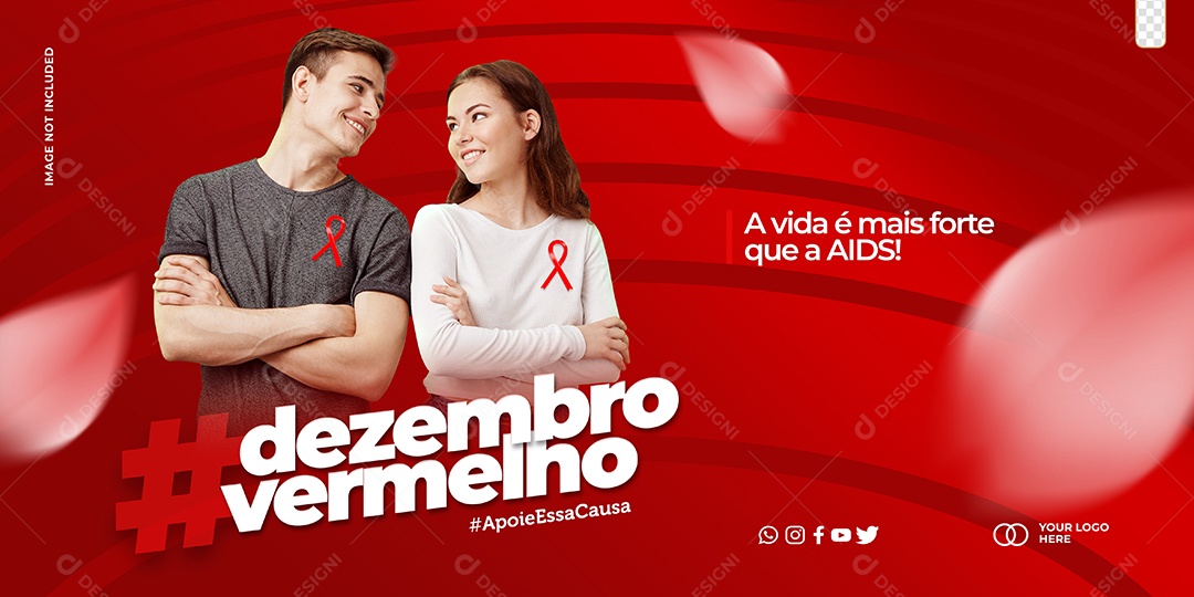 Banner Previna se Mês de Luta Contra a AIDS Dezembro Vermelho Social Media PSD Editável