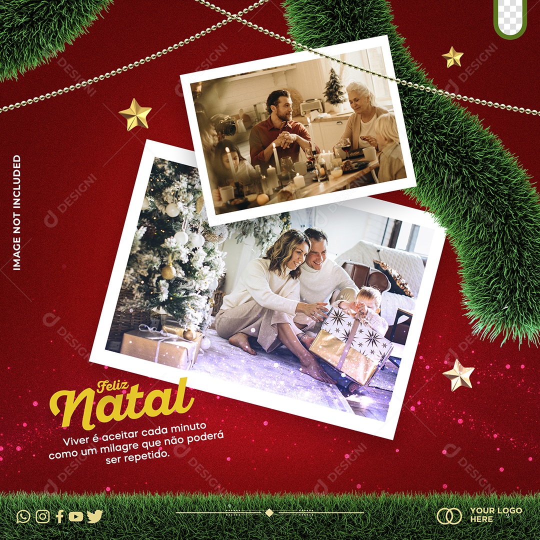 Feliz Natal Viver é Aceitar Cada Minuto Como um Milagre Que Não Poderá Ser Repetido Social Media PSD Editável