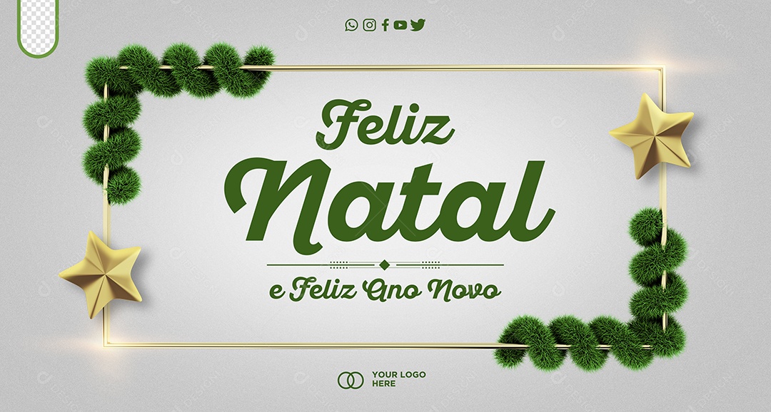 Moldura Feliz Natal e Feliz Ano Novo Social Media PSD Editável