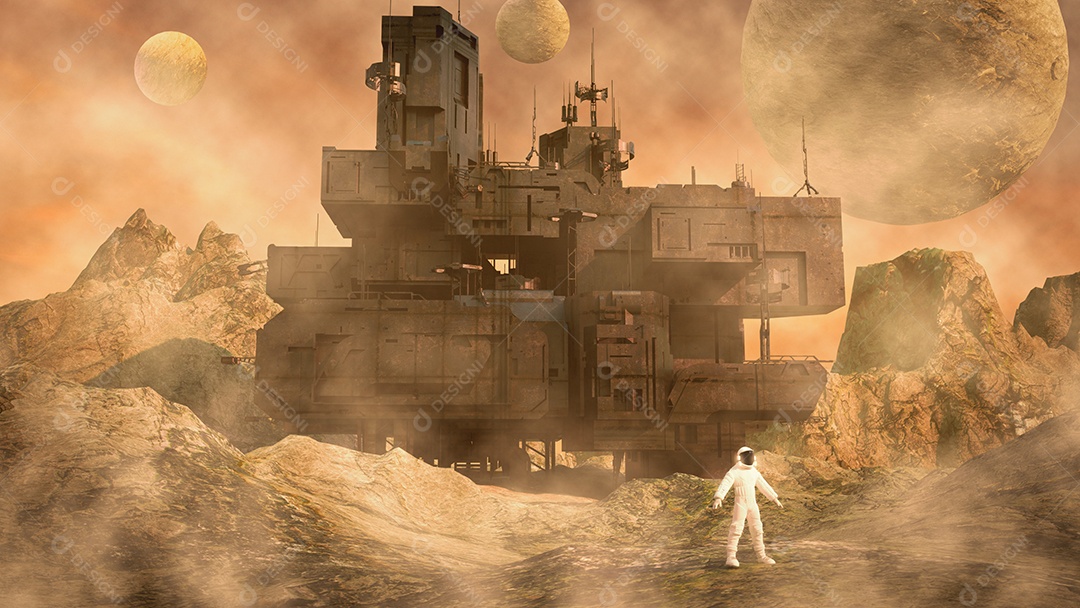 Laboratório de pesquisa avançado futurista para explorar outro planeta.