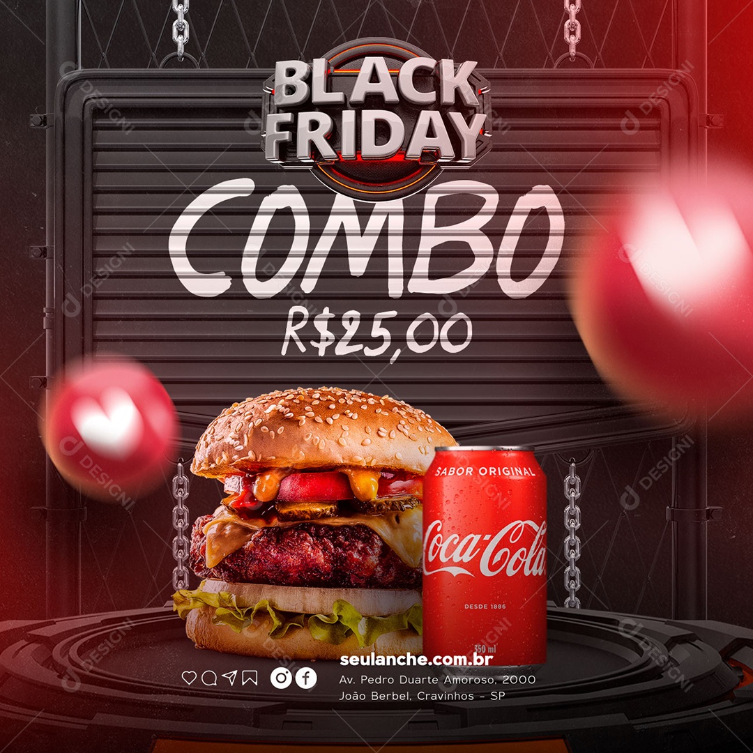 Combo 25,00 Black Friday Lanchonete Social Media PSD Editável