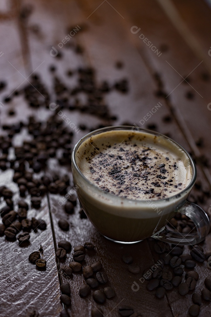 Xicara de café bebida chocolate mesa madeira