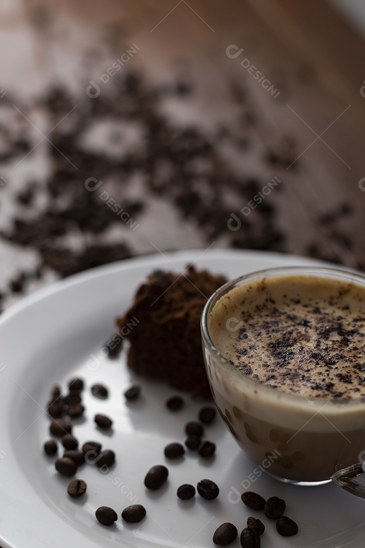 Xicara de café bebida chocolate mesa madeira