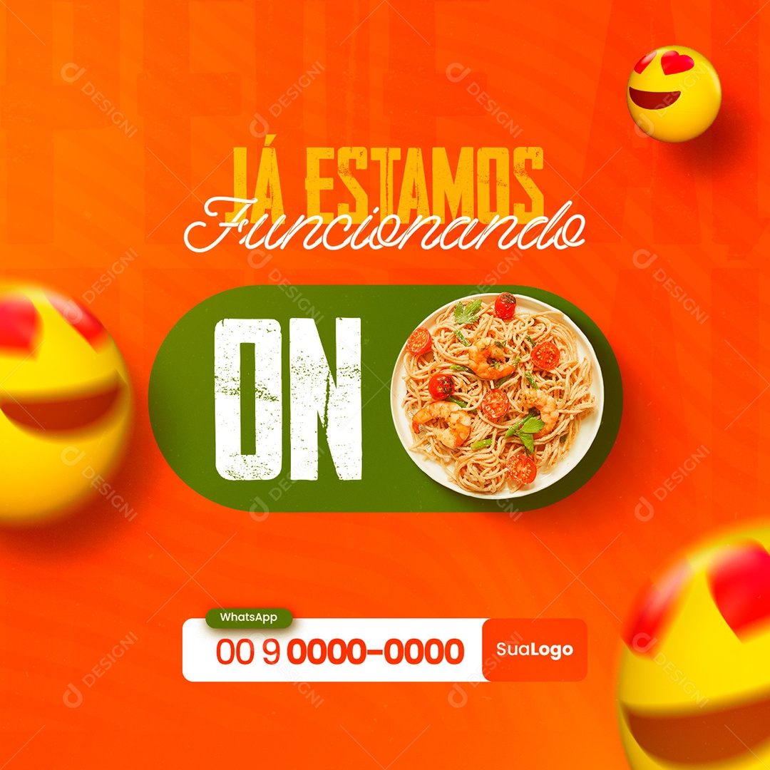 Já Estamos Funcionando On Restaurante de Massas Social Media PSD Editável