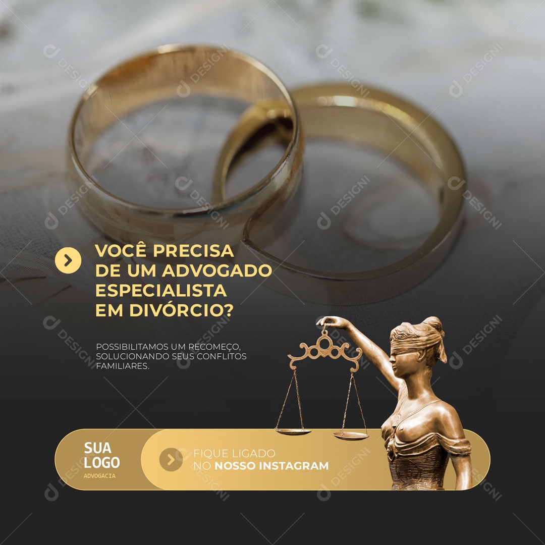 Você Precisa de Um Advogado Especialista em Divórcio? Advocacia Social Media PSD Editável