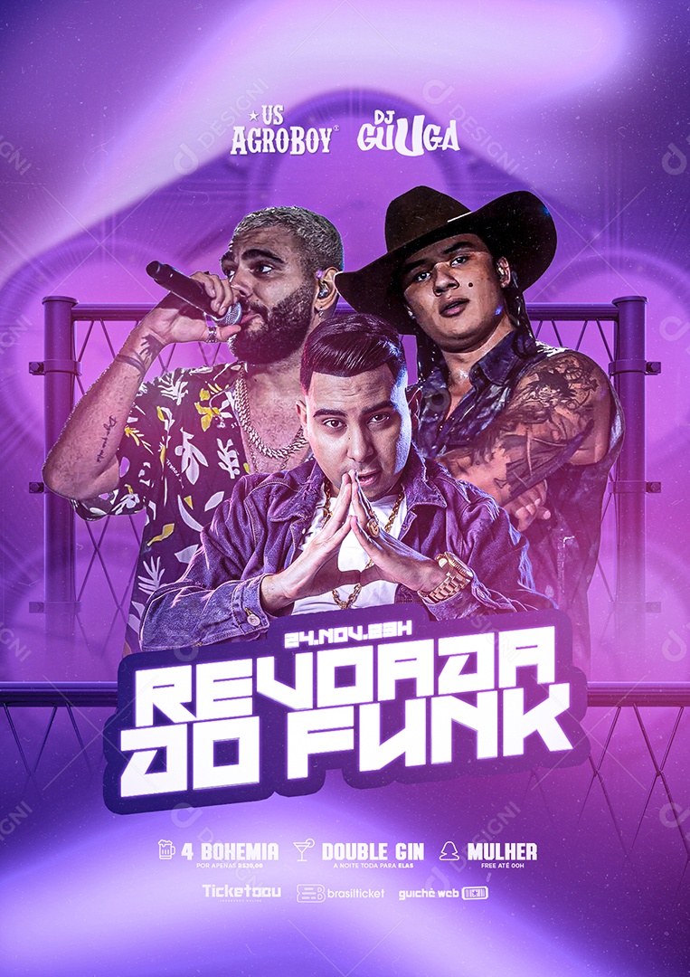 Revoada do Funk Dj Guuga Us Agroboy Flyer Social Media PSD Editável