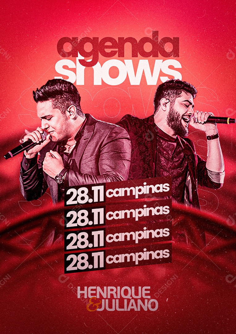 Agenda de Shows Henrique e Juliano Flyers Social Media PSD Editável