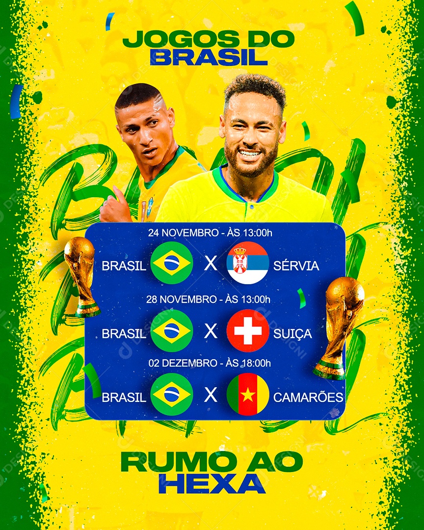 Jogos do Brasil Rumo ao Hexa Futebol Social Media PSD Editável
