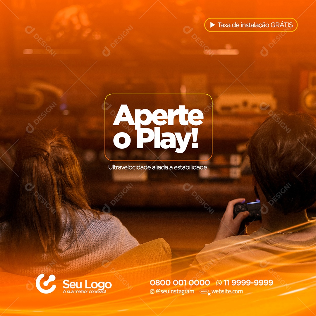 Aperte o Play Ultra Velocidade Provedor de Internet Social Media PSD Editável