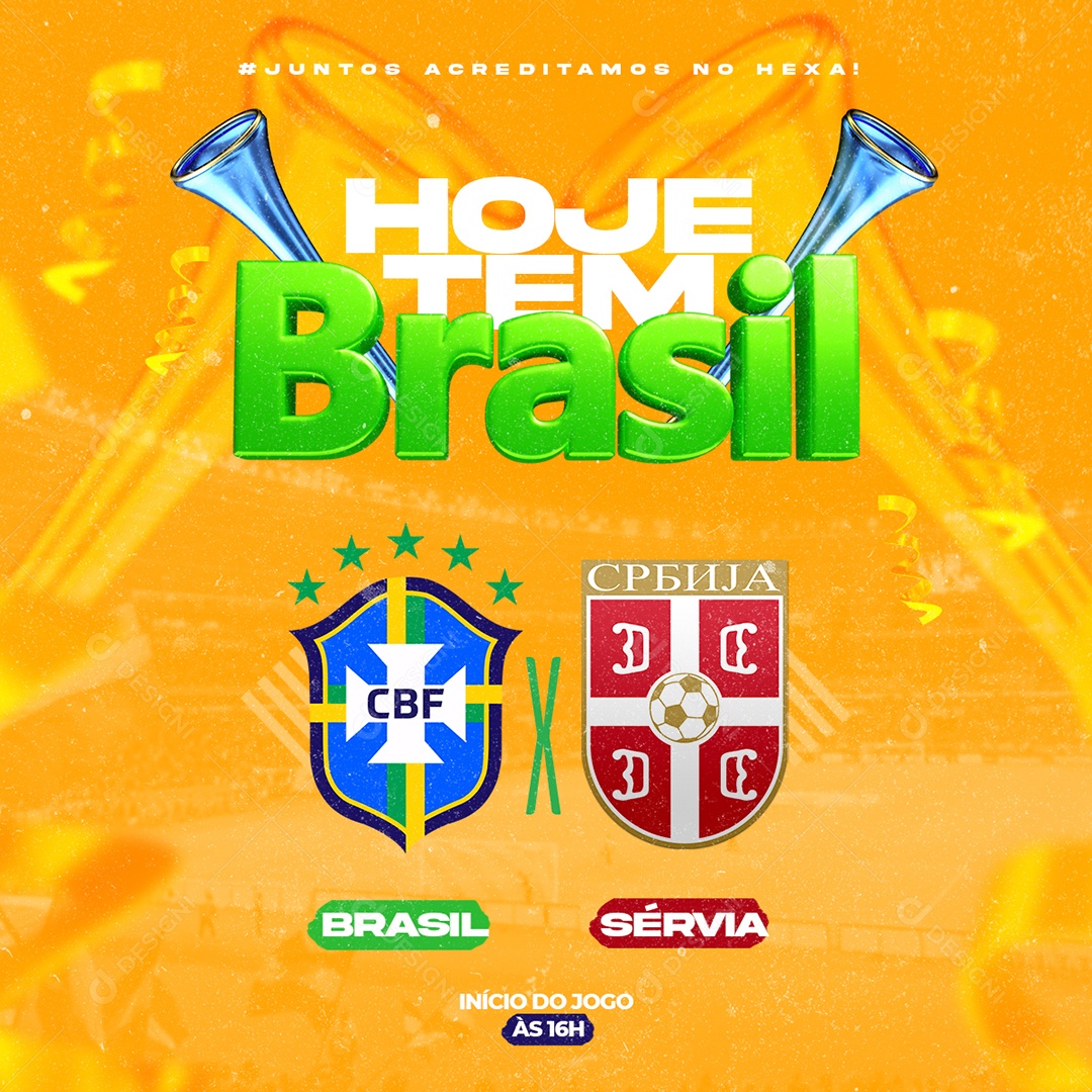 Hoje tem Brasil Juntos Acreditamos no Hexa Futebol Social Media PSD Editável
