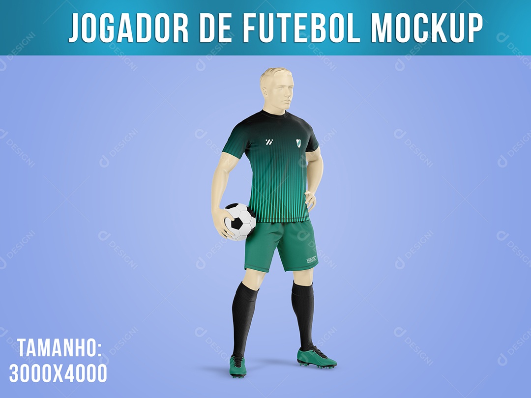 Jogador de Futebol com Bola Mockup PSD