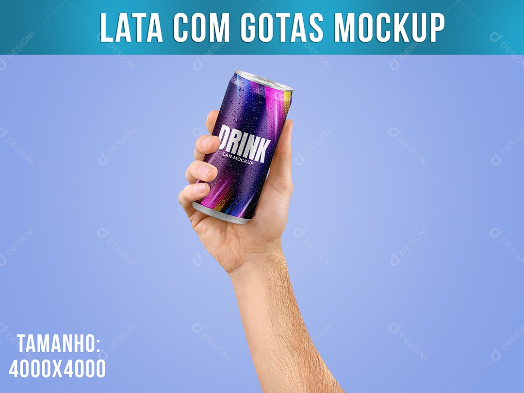 Lata Mockup Bebida na Mão 220ML Gotas PSD