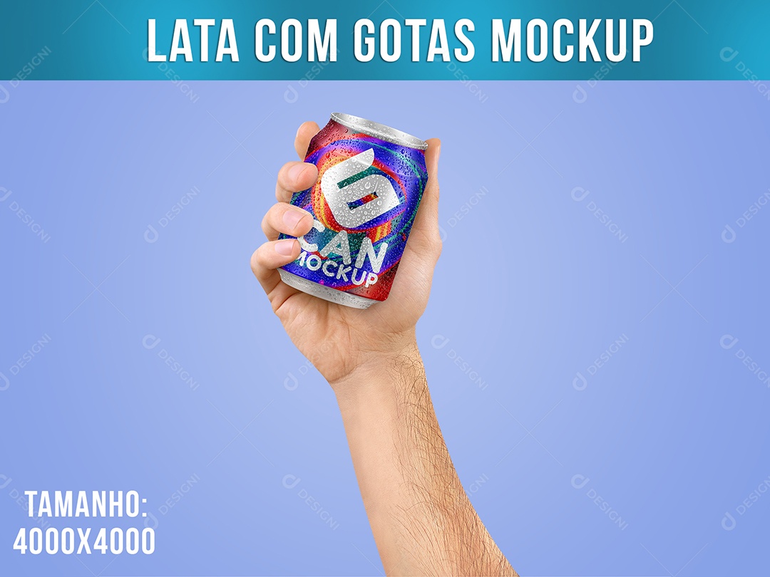 Lata Mockup Bebida na Mão 250ML Gotas PSD