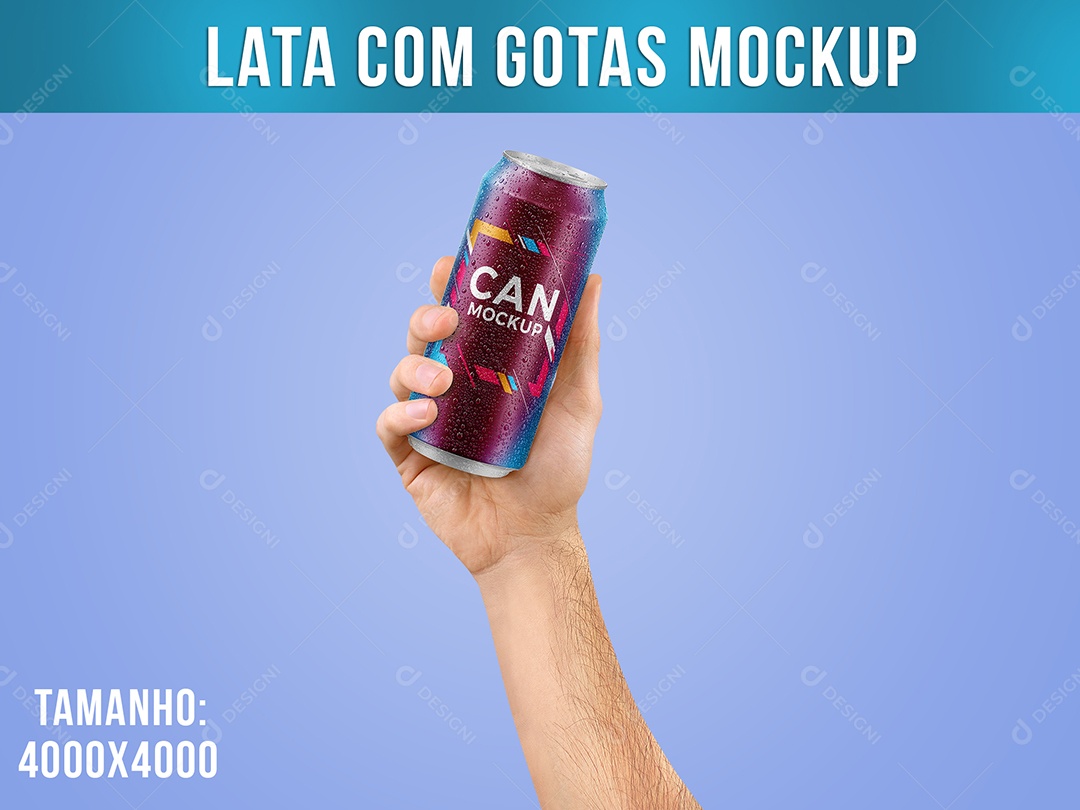 Lata Mockup Bebida na Mão 473ML Gotas PSD