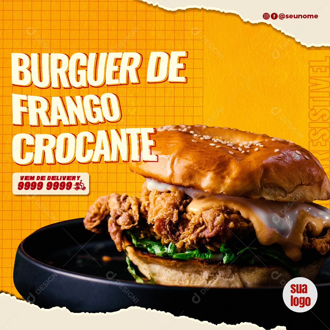 Burguer de Frango Crocante Social Media PSD Editável