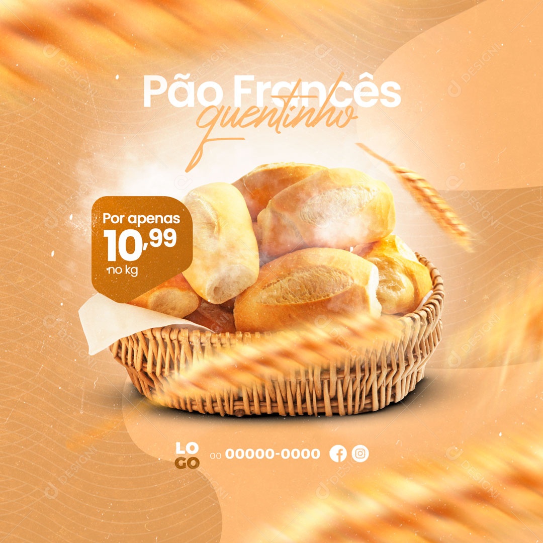 Pão Francês Quentinho Panificadora Padaria Social Media PSD Editável