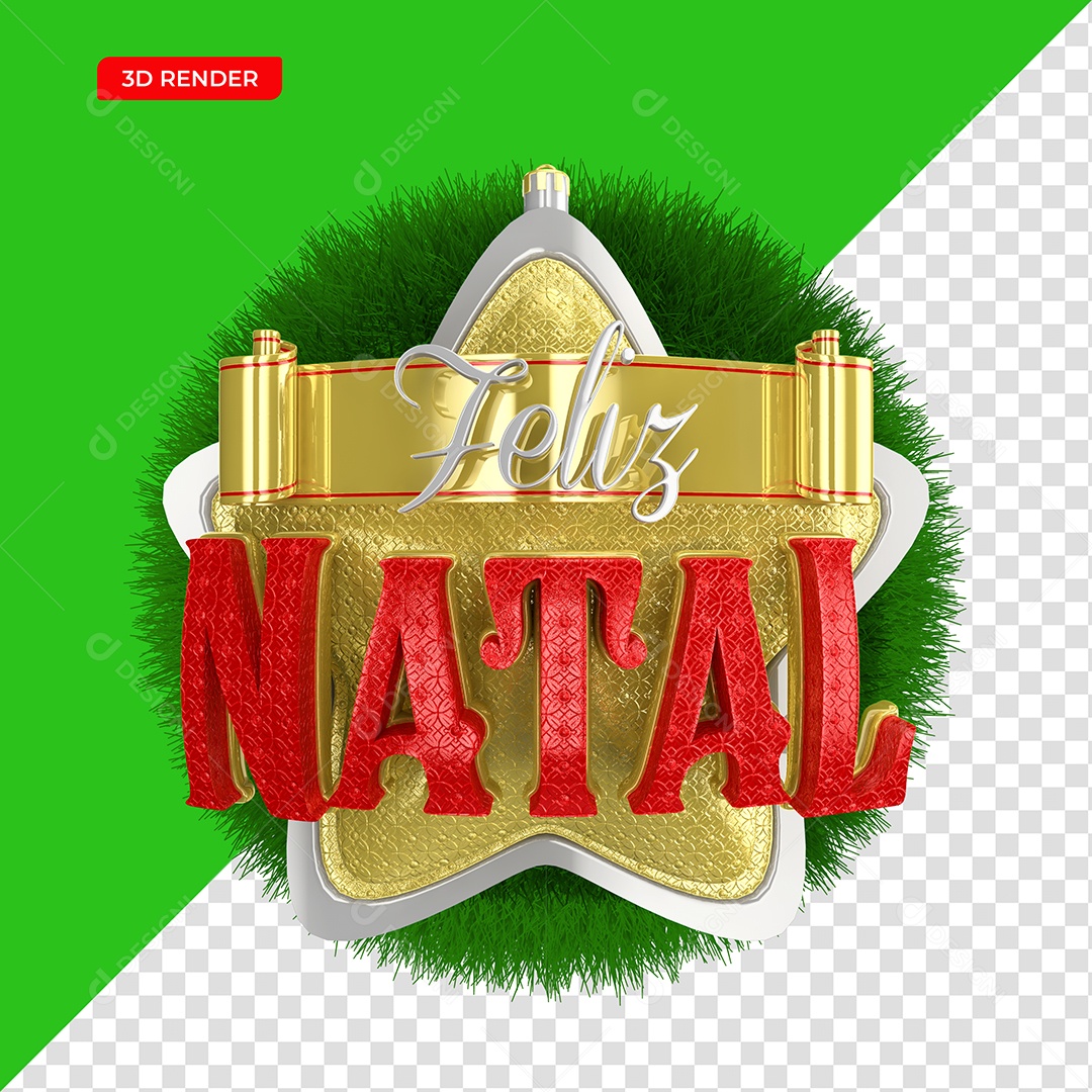 Selo 3D Feliz Natal Com Enfeites Natalinos PSD