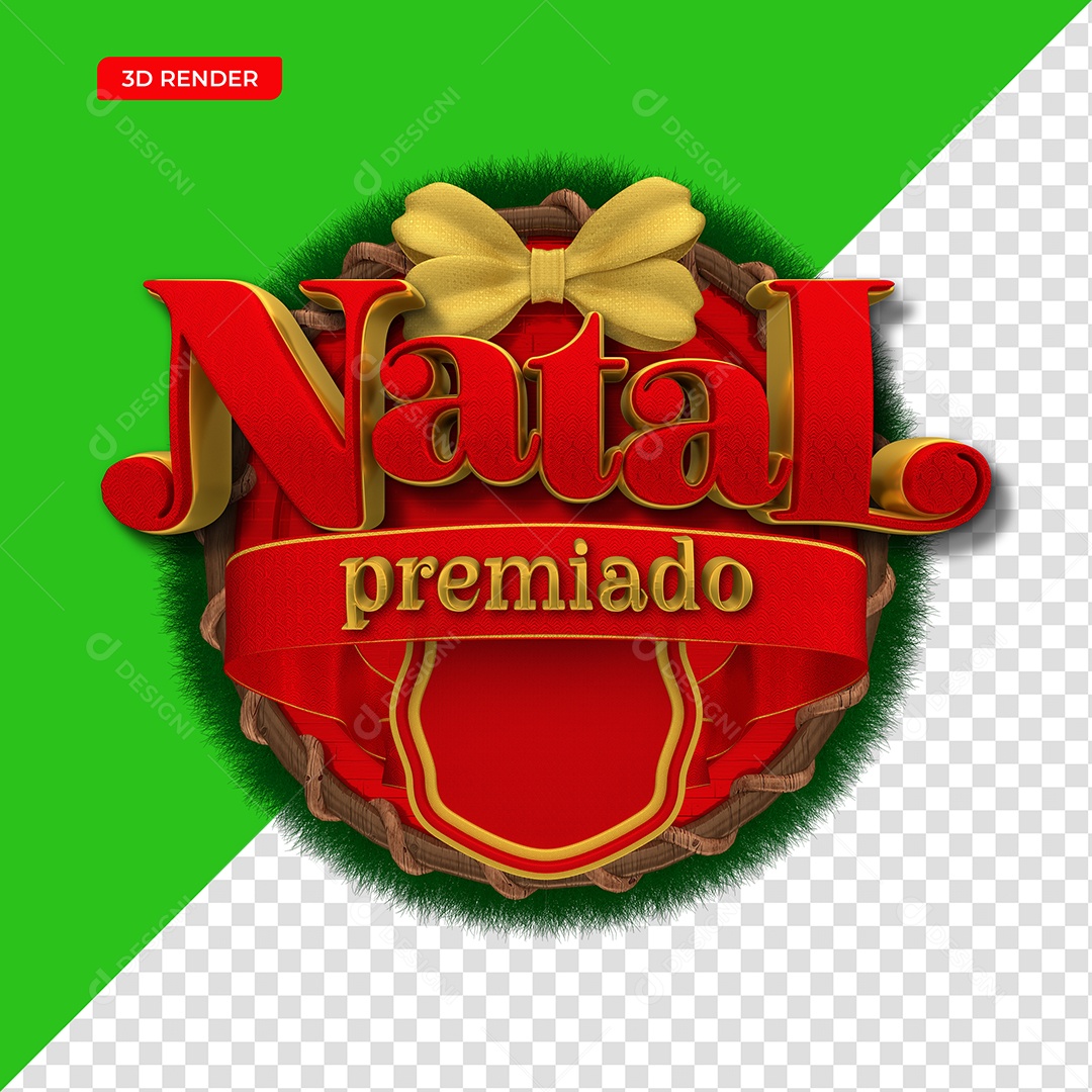 Selo 3D Natal Premiado Com Enfeites Natalinos PSD