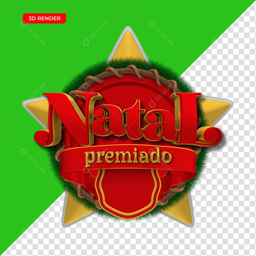 Selo 3D Natal Premiado Com Enfeites Natalinos PSD