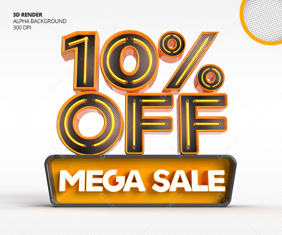Selo 3D Mega Venda Com 10% Off de Desconto PSD