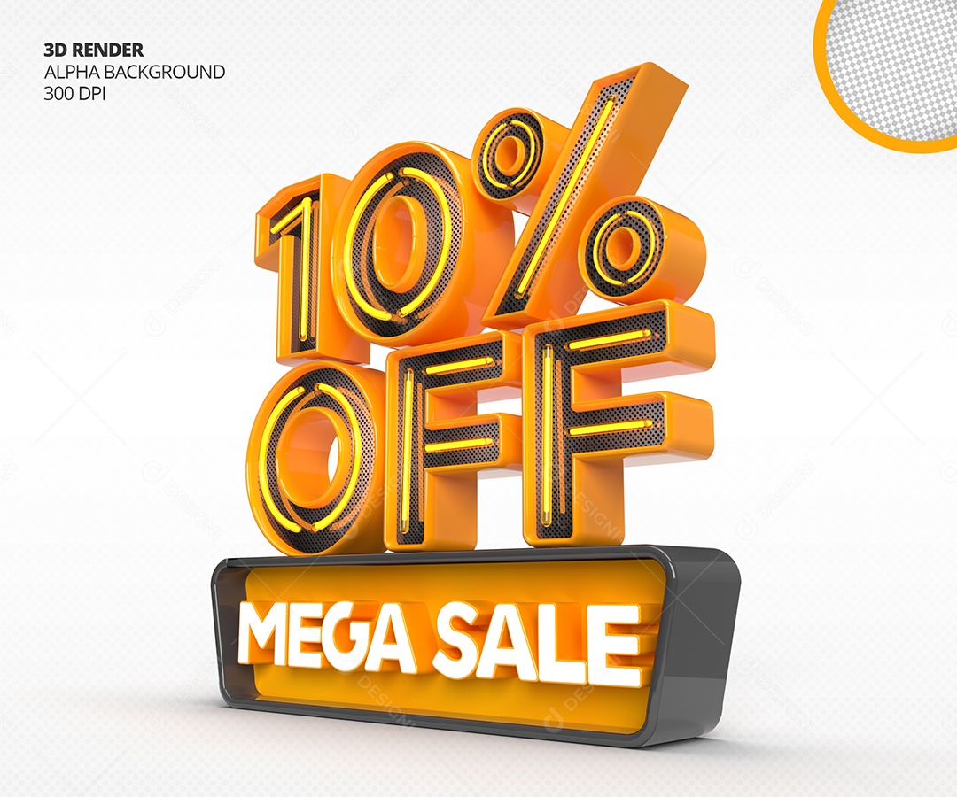 Selo 3D Mega Venda Com 10% Off de Desconto PSD