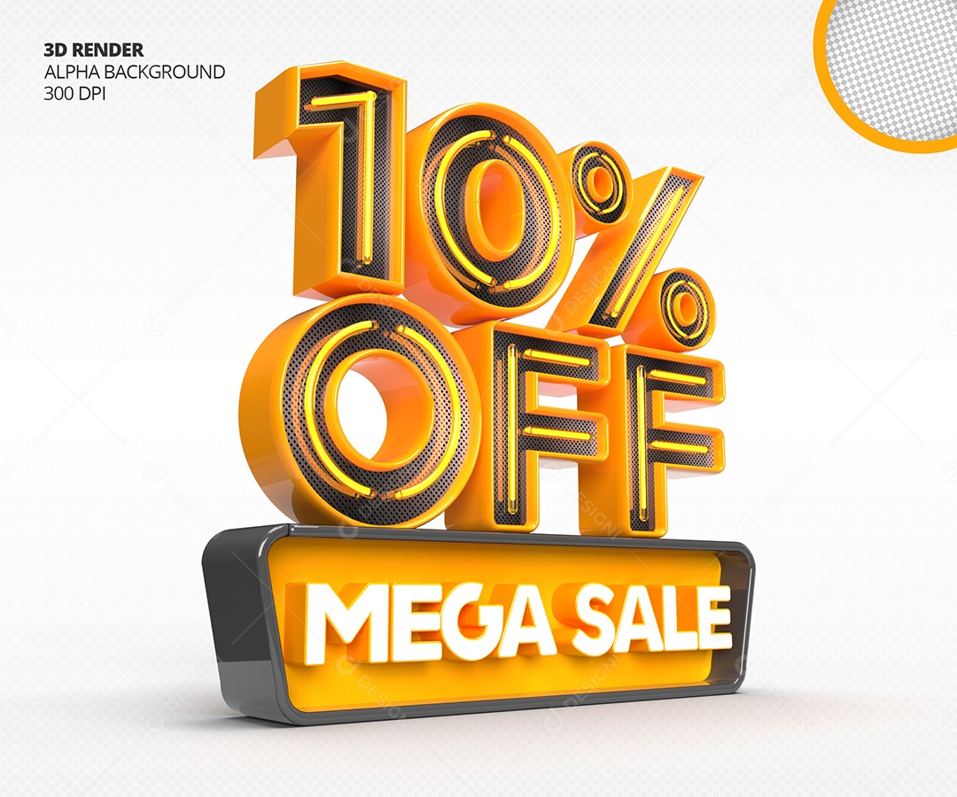 Selo 3D Mega Venda Com 10% Off de Desconto PSD