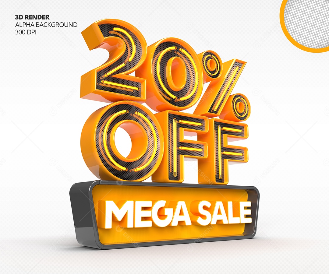Selo 3D Mega Venda Com 20% Off de Desconto PSD