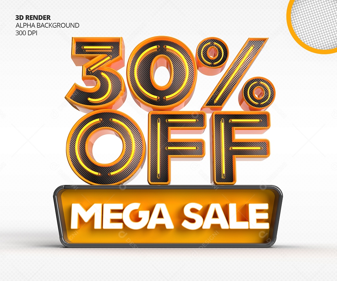 Selo 3D Mega Venda Com 30% Off de Desconto PSD