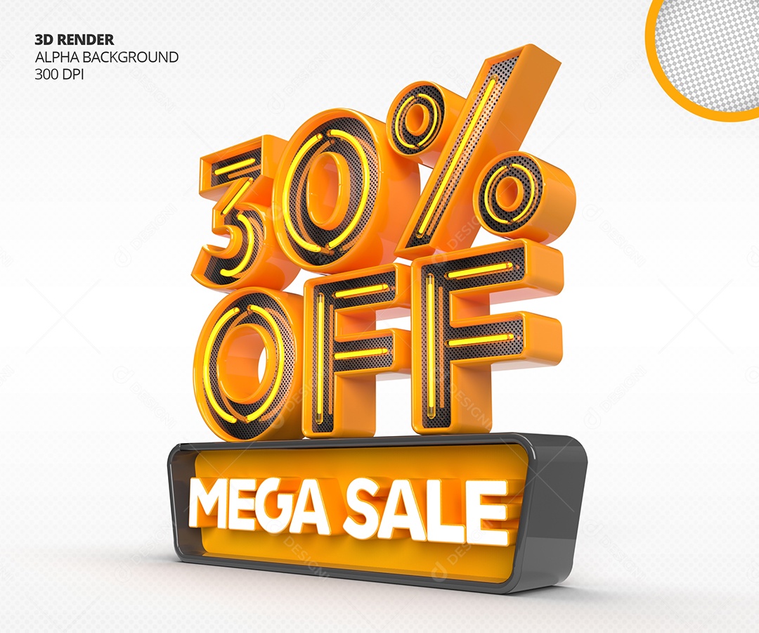 Selo 3D Mega Venda Com 30% Off de Desconto PSD