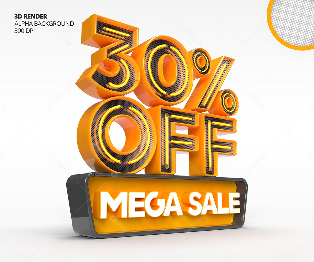 Selo 3D Mega Venda Com 30% Off de Desconto PSD