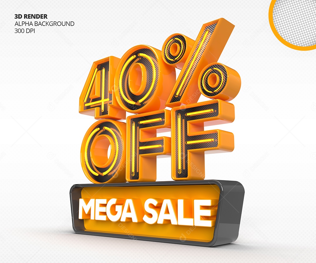 Selo 3D Mega Venda Com 40% Off de Desconto PSD