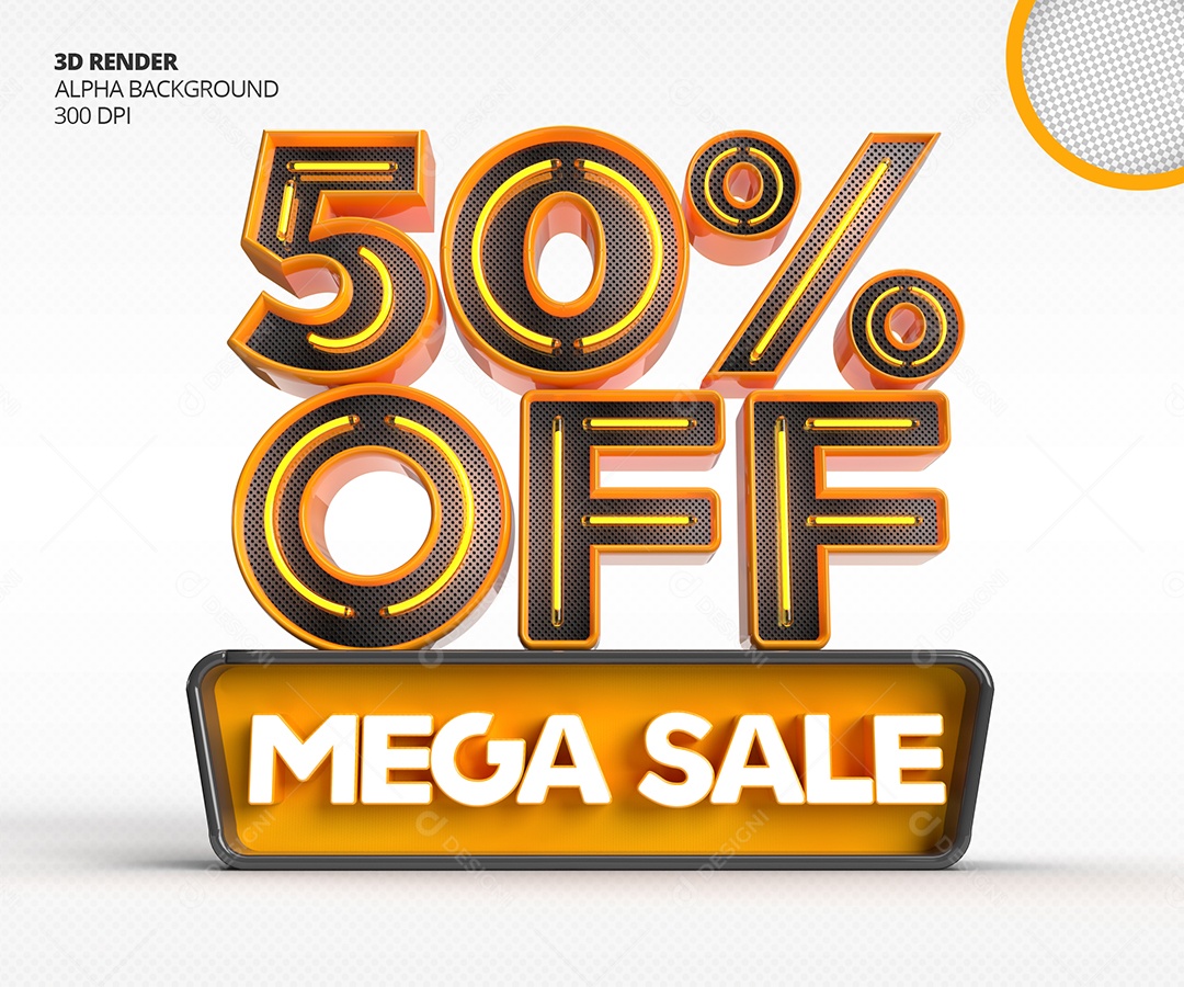 Selo 3D Mega Venda Com 50% Off de Desconto PSD