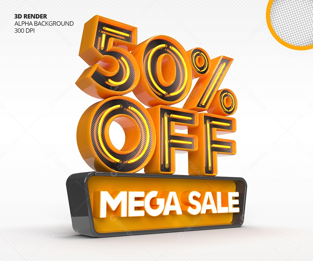 Selo 3D Mega Venda Com 50% Off de Desconto PSD