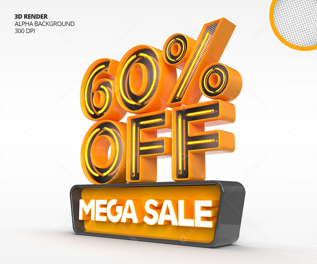 Selo 3D Mega Venda Com 60% Off de Desconto PSD