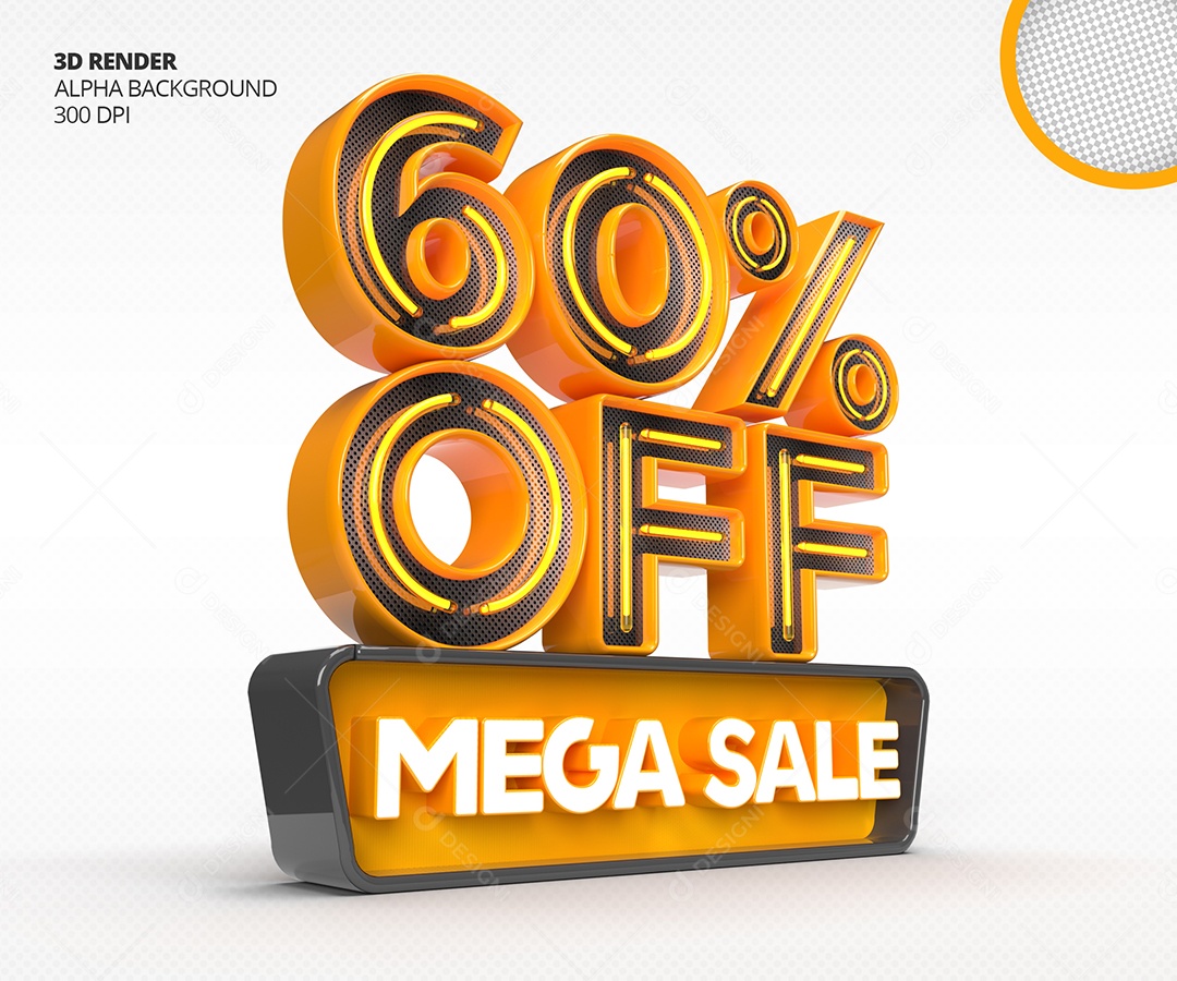 Selo 3D Mega Venda Com 60% Off de Desconto PSD