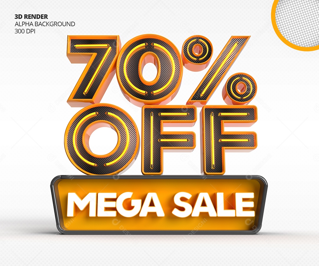 Selo 3D Mega Venda Com 70% Off de Desconto PSD