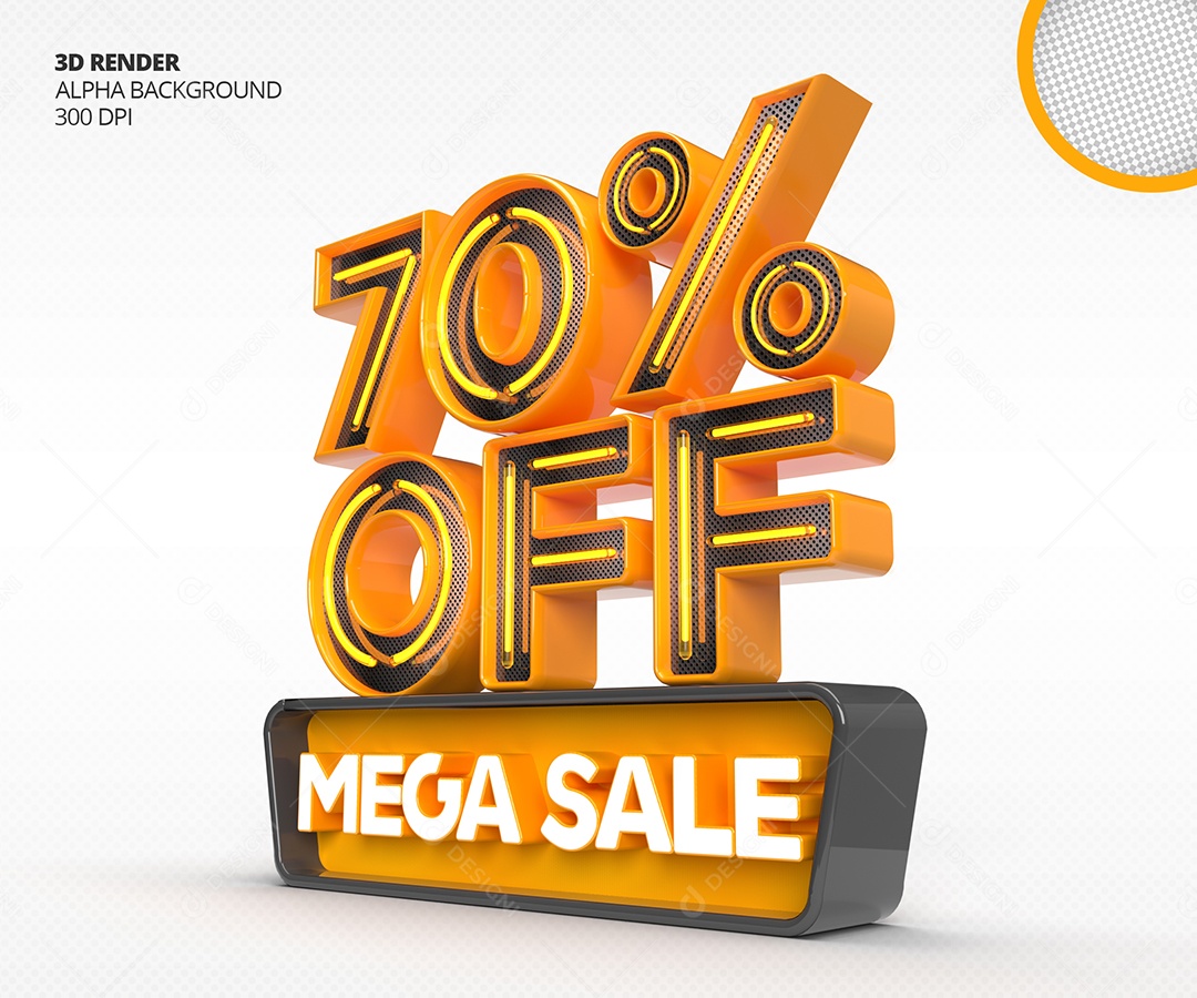 Selo 3D Mega Venda Com 70% Off de Desconto PSD