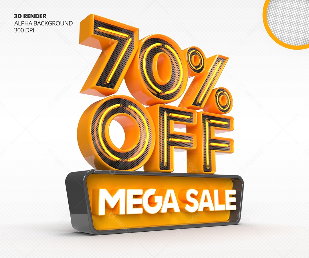 Selo 3D Mega Venda Com 70% Off de Desconto PSD