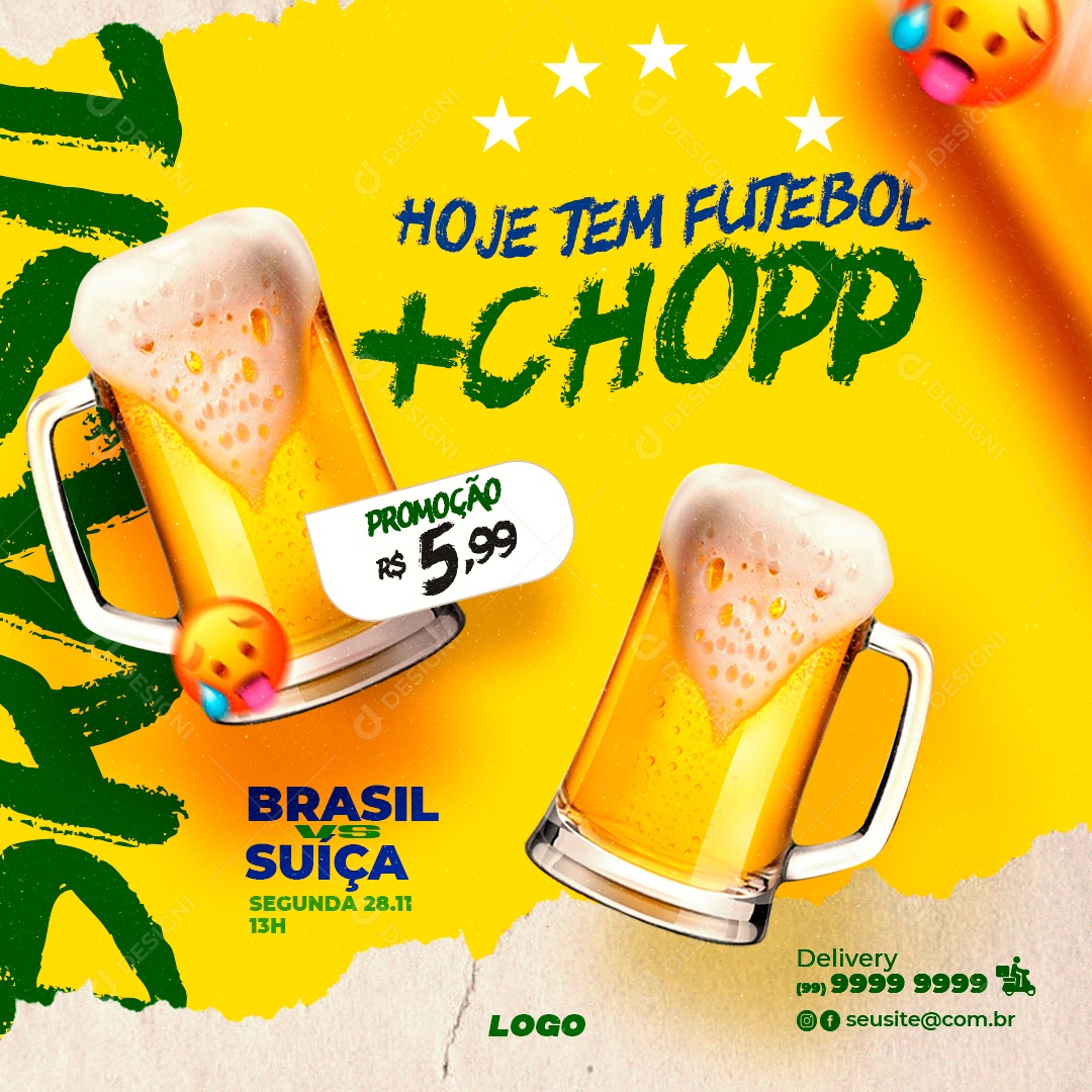 Cervejaria Hoje Tem Futebol x Chopp Promoção R$5,99 Social Media PSD Editável