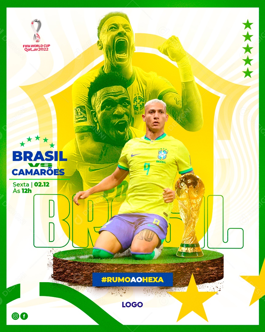 Flyer Copa do Mundo Brasil x Camarões Social Media PSD Editável