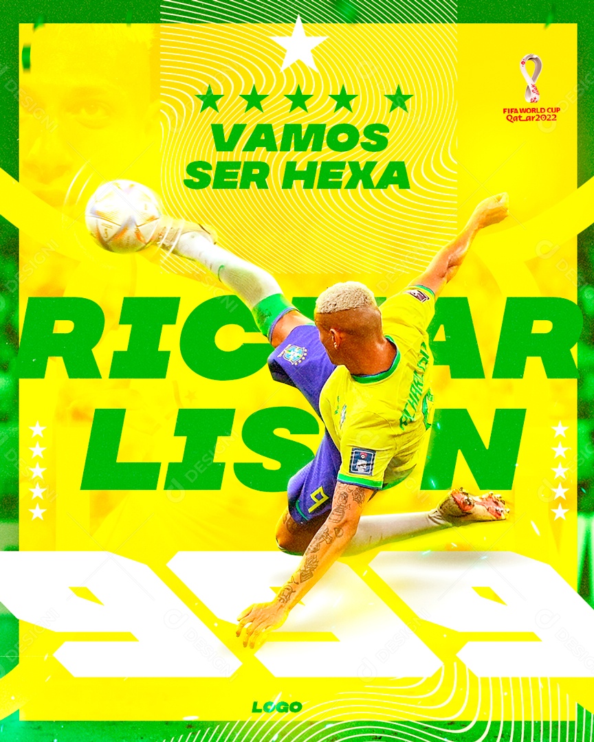 Flyer Jogador de Futebol Rumo Ao Hexa Copa do Mundo Richarlison Social Media PSD Editável