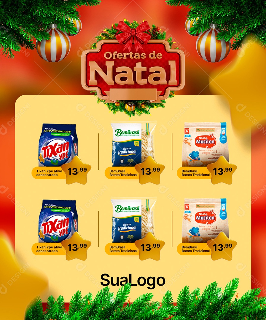 Encarte de Supermercado Ofertas de Natal Social Media PSD Editável