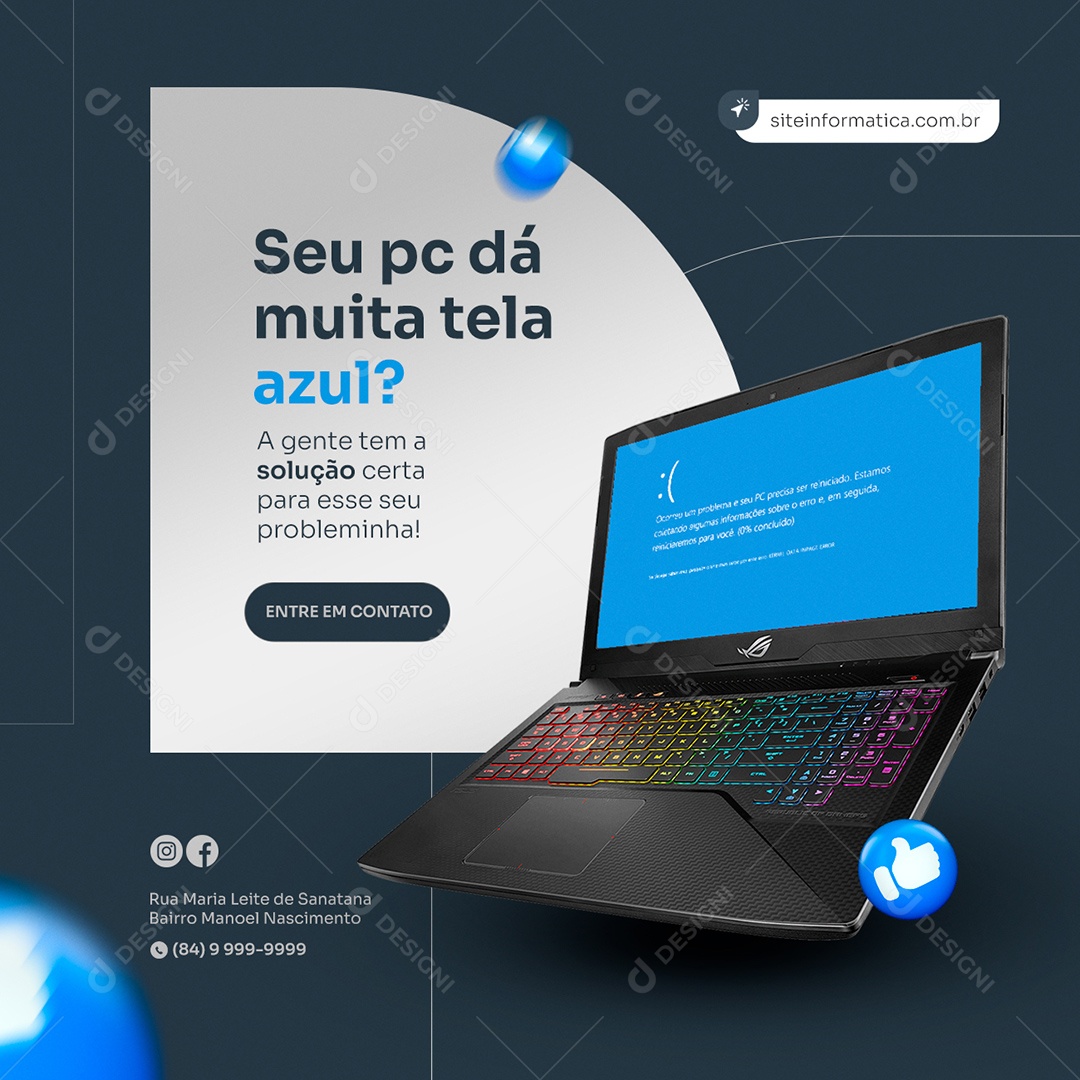 Seu Pc dá Muita Tela Azul Assistência Técnica Social Media PSD Editável