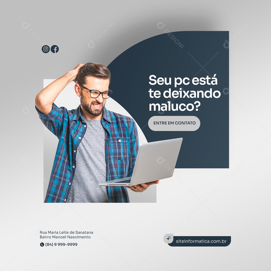 Seu Pc Está te Deixando Maluco Assistência Técnica Social Media PSD Editável