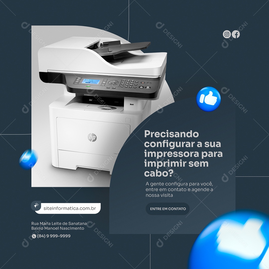 Precisando Configurar a Sua Impressora Assistência Técnica Social Media PSD Editável