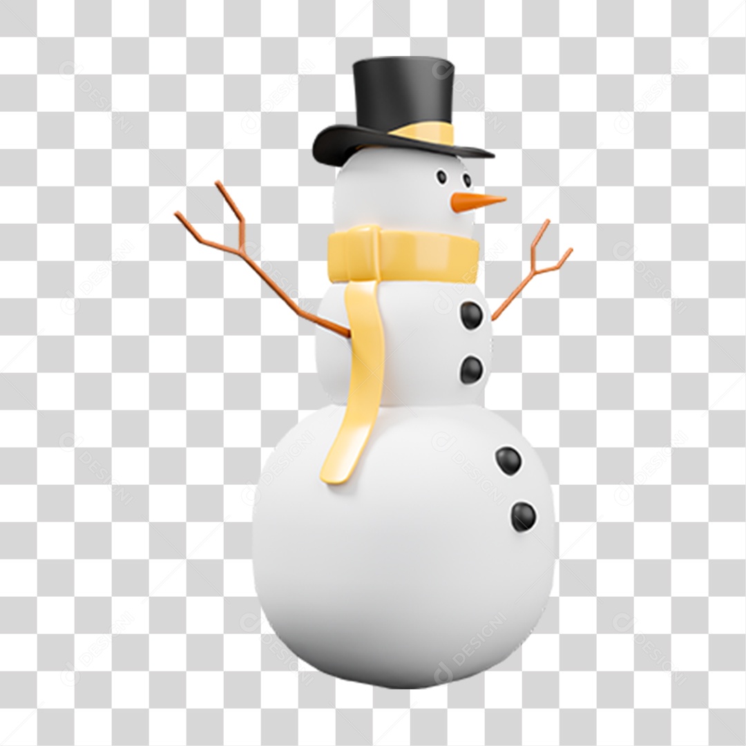 Elemento 3D Boneco de Neve para Composição PNG Transparente